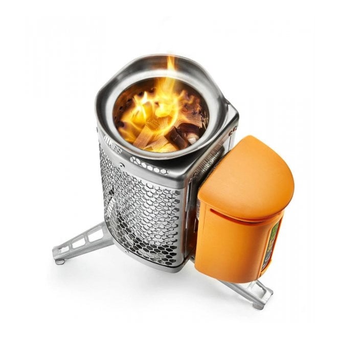 Wood burning camping stove with USB charger