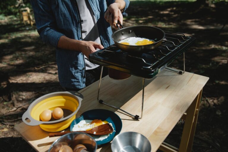 Cooking on a camping stove